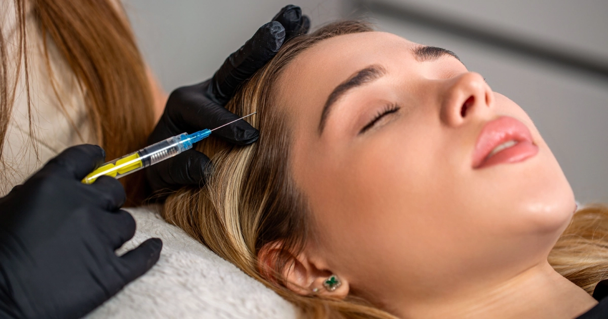 Woman receiving Vampire Hair Growth injection from professional in St. Louis, MO